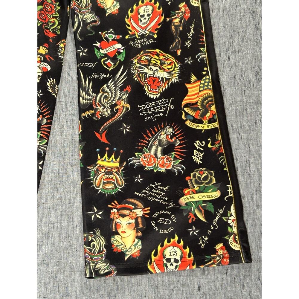Ed Hardy Flashboard Track Pants Womens Small Black Stretch Embroidered Tattoo - Picture 16 of 16